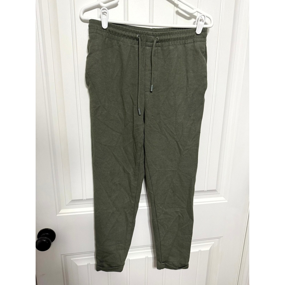 Zara‎ Joggers Mens Small Olive Green Textured Drawstring Tapered Pants